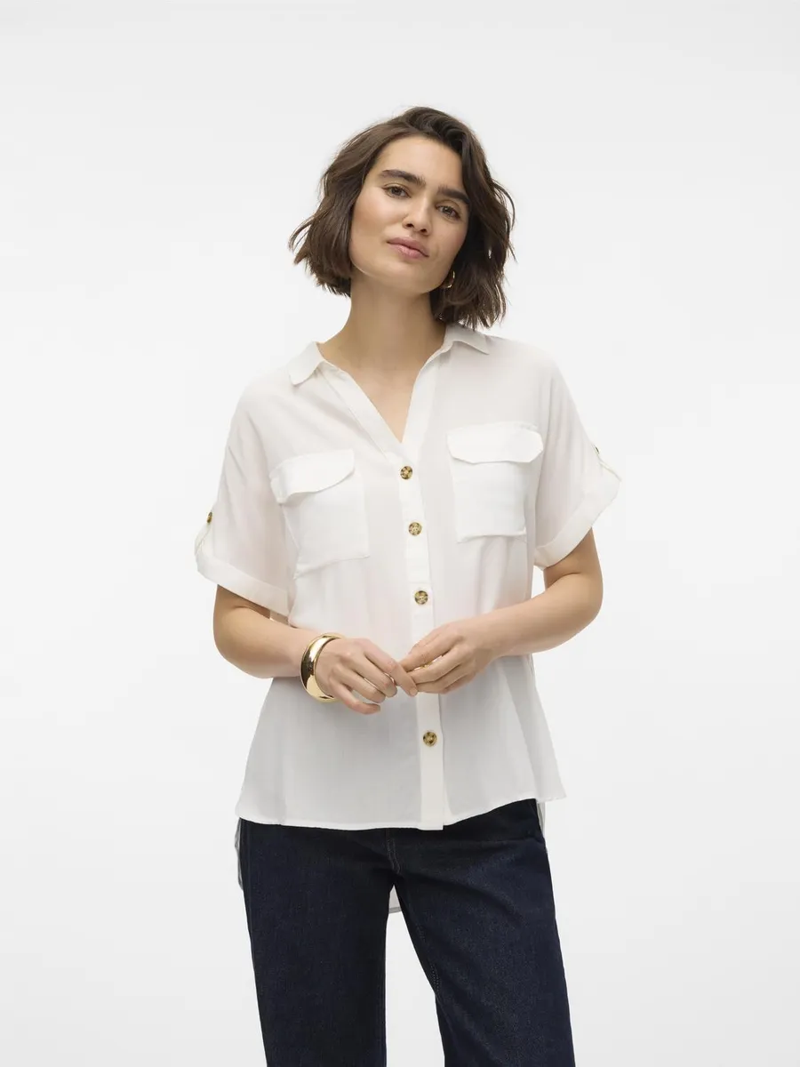 

Блуза-рубашка Vero Moda "VMBUMPY S/S SHIRT WVN GA NOOS", белый