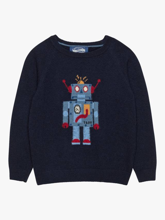 

Детский джемпер Robbie Robot из шерстяной смеси Trotters, Navy