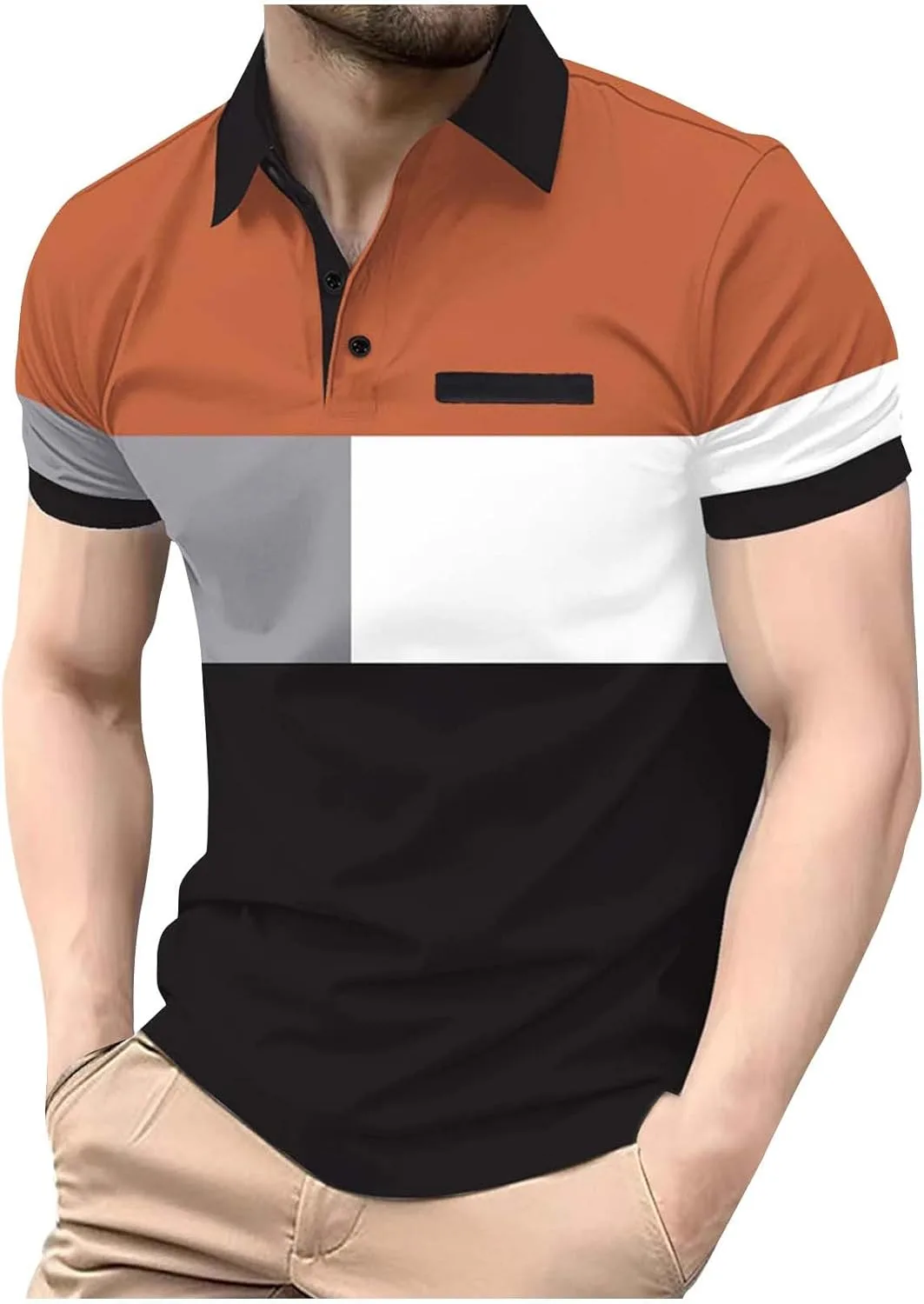 

Мужская поло для гольфа с коротким рукавом и цветными блоками QUNPIU