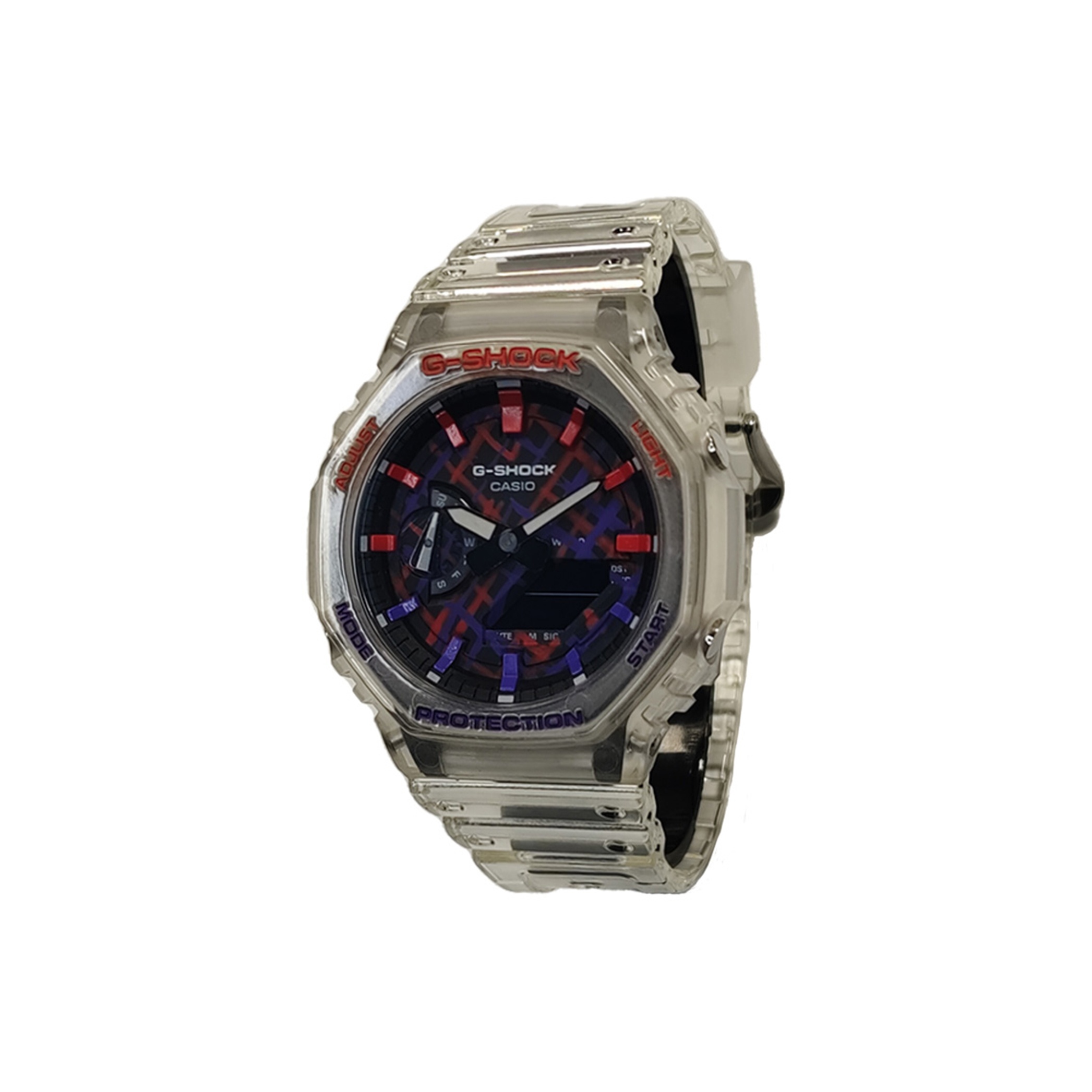 

CASIO Часы Men Liquid Crystal/Analog Dual Display Series Red Watch, Transparent Ice Stripes Red Purple