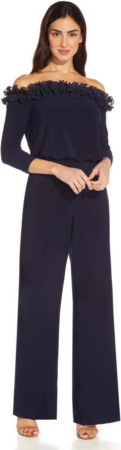 

Юбка Adrianna Papell Off-the-Shoulder Ruffle Jumpsuit, темно-синий