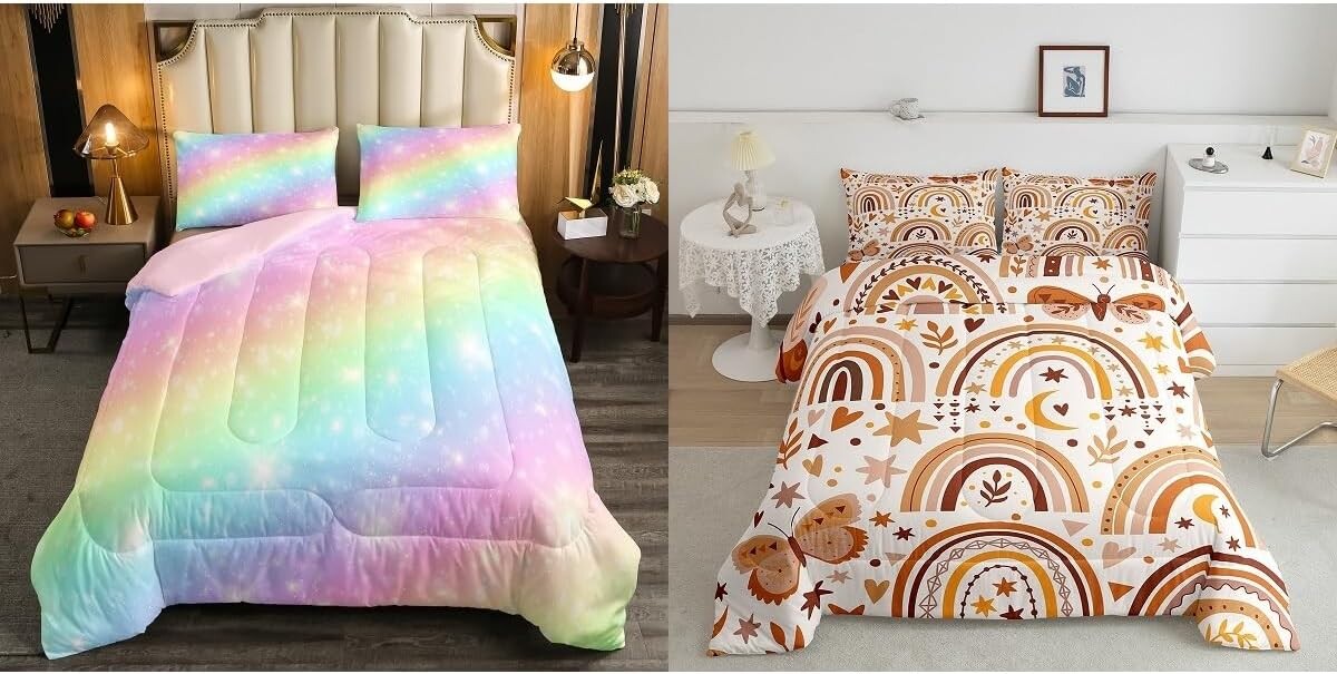 

Erosebridal Комплект постельного белья Rainbow Twin из 4 предметов: 1 двустороннее розовое одеяло Rainbow, 1 одеяло с радужной бабочкой в ​​стиле бохо и 2 наволочки