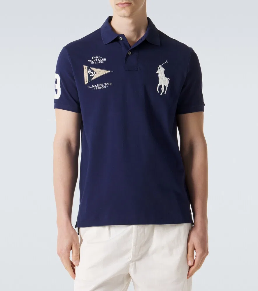 Вышитая хлопковая рубашка поло Polo Ralph Lauren, синий — фото 3