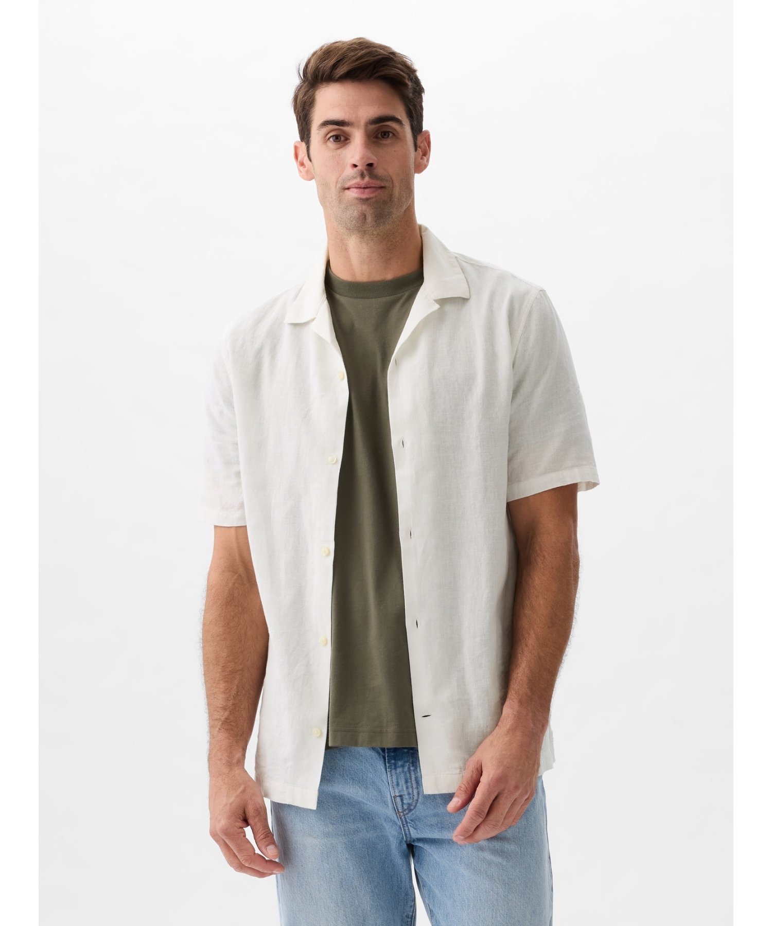 (M) Рубашка стандартного кроя из льняной смеси для отдыха GAP, NEW_OFF_WHITE