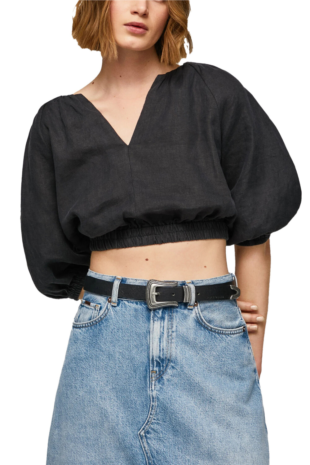 

Топ женский Pepe Jeans из льна и вискозы короткий, черный