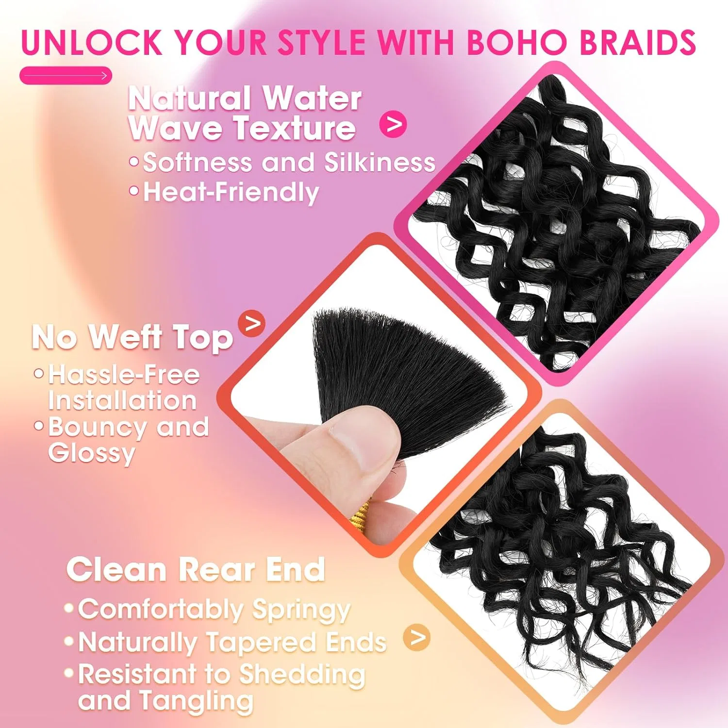 Натуральные волосы для плетения «Water Wave Boho Braids» 60 см от Silk-co Silk-Co, Water Wave-3 Bundles — фото 3