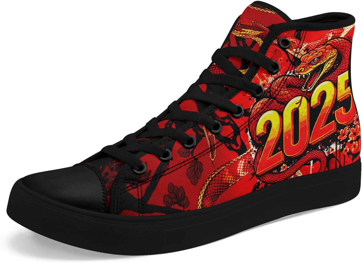

Унисекс высокие кеды с принтом под змею из текстиля, легкие шнурованные обувь для прогулок, активного отдыха и повседневной носки Awsole, черный/красный/желтый