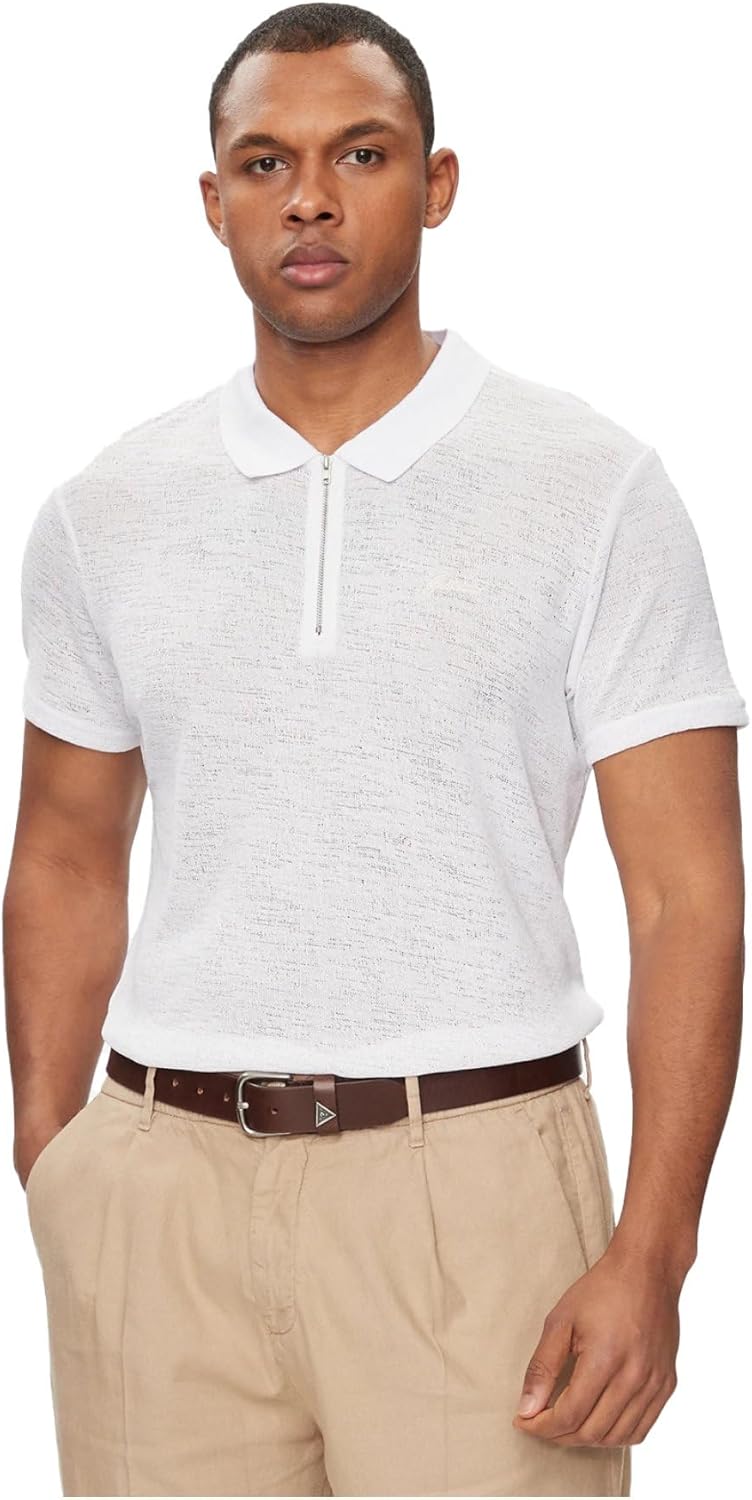

GUESS Мужская поло на молнии из марлевого джерси, Pure White, Белый, GUESS Мужская поло на молнии из марлевого джерси, Pure White