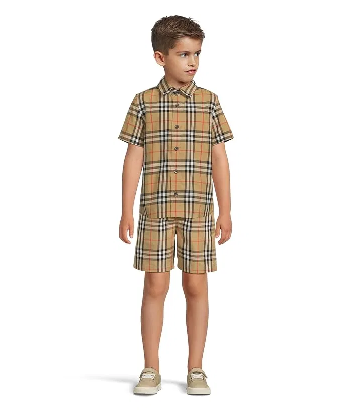 Рубашка с коротким рукавом клетчатая Owen Burberry Kids, Apple Green — фото 4