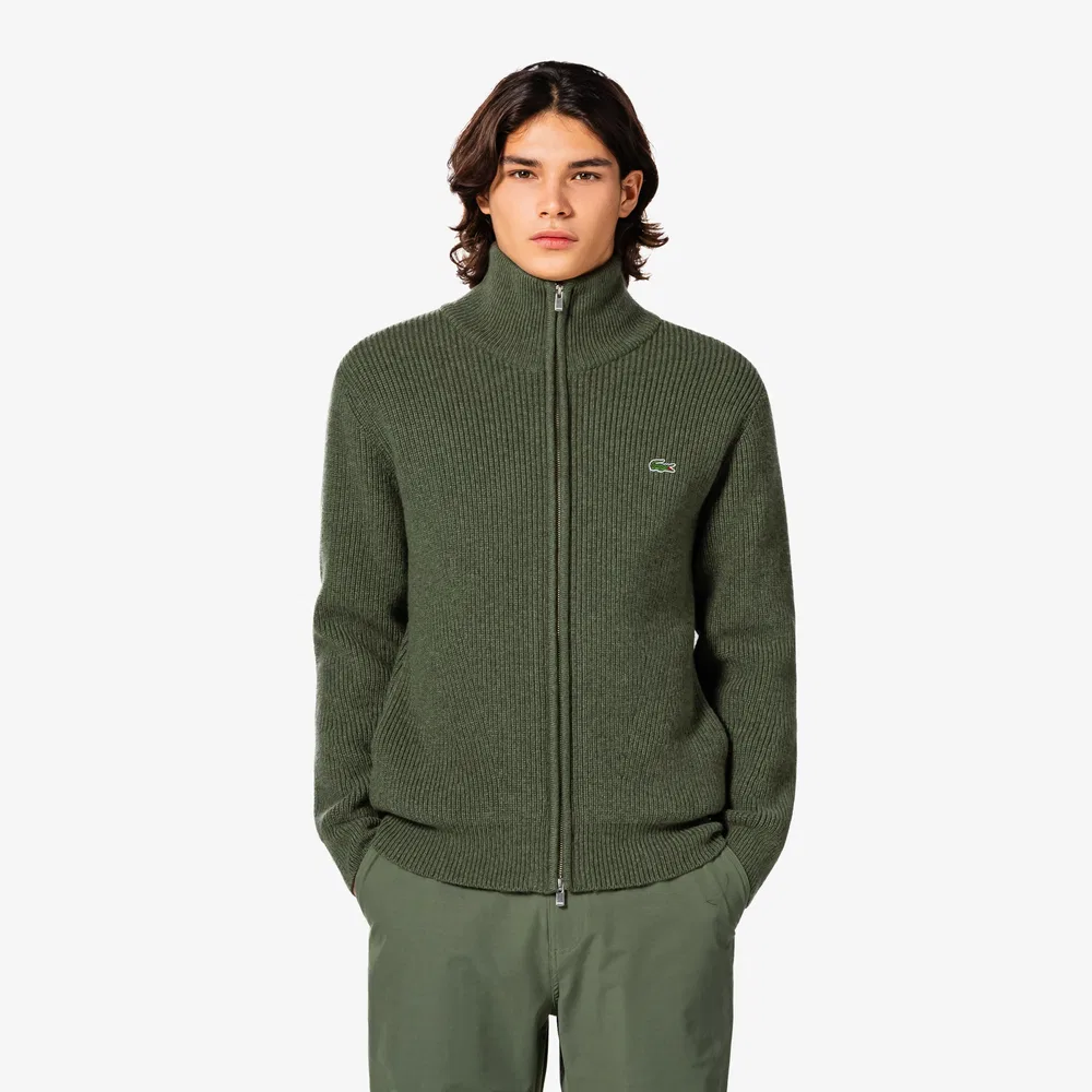 Мужской вязаный кардиган на молнии Ribbed Full Zip-Up, хаки, от Lacoste — фото 4