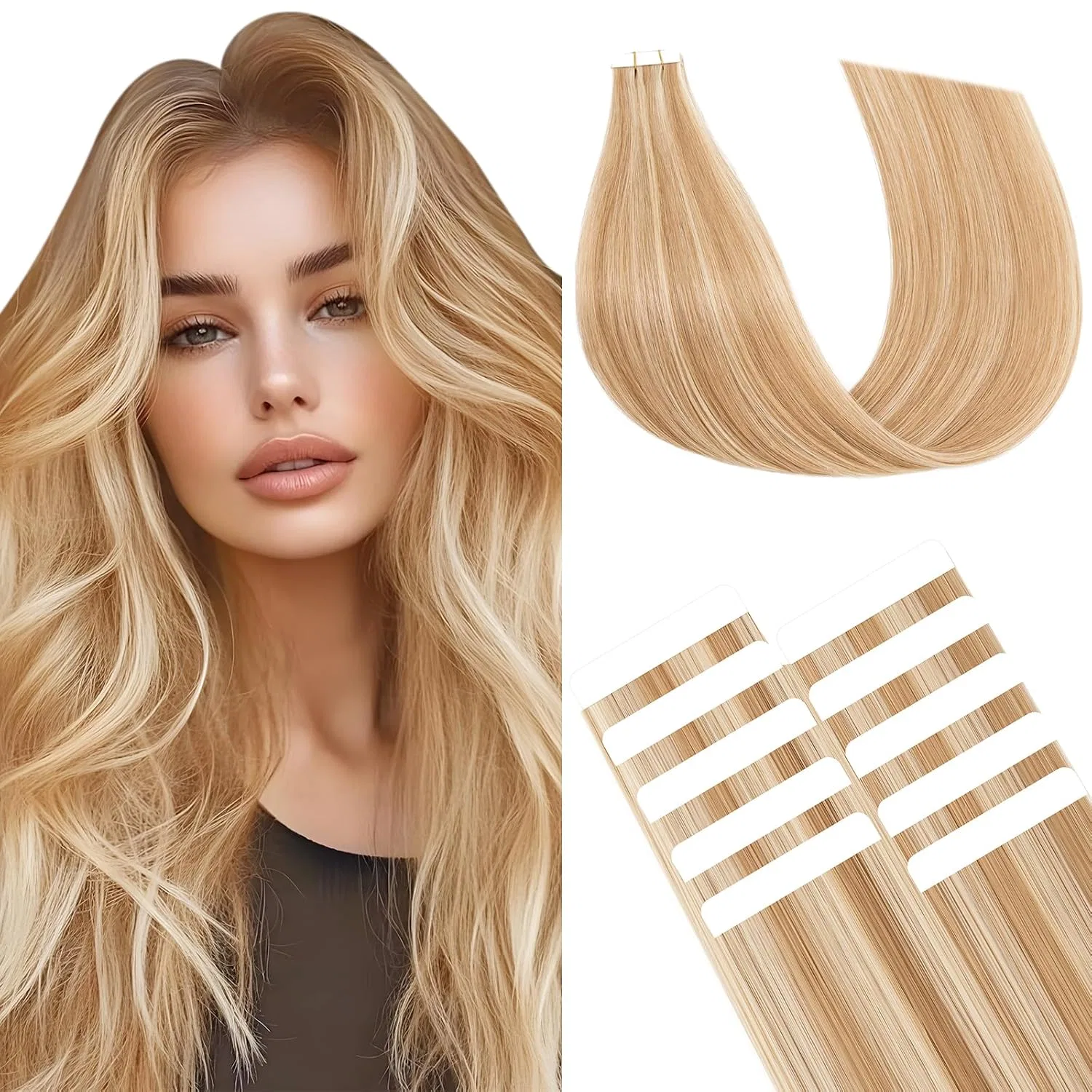 Натуральные ленточные накладные волосы 55 см от Benehair Benehair, Yellow Mixed Linen Light Gold #12P613