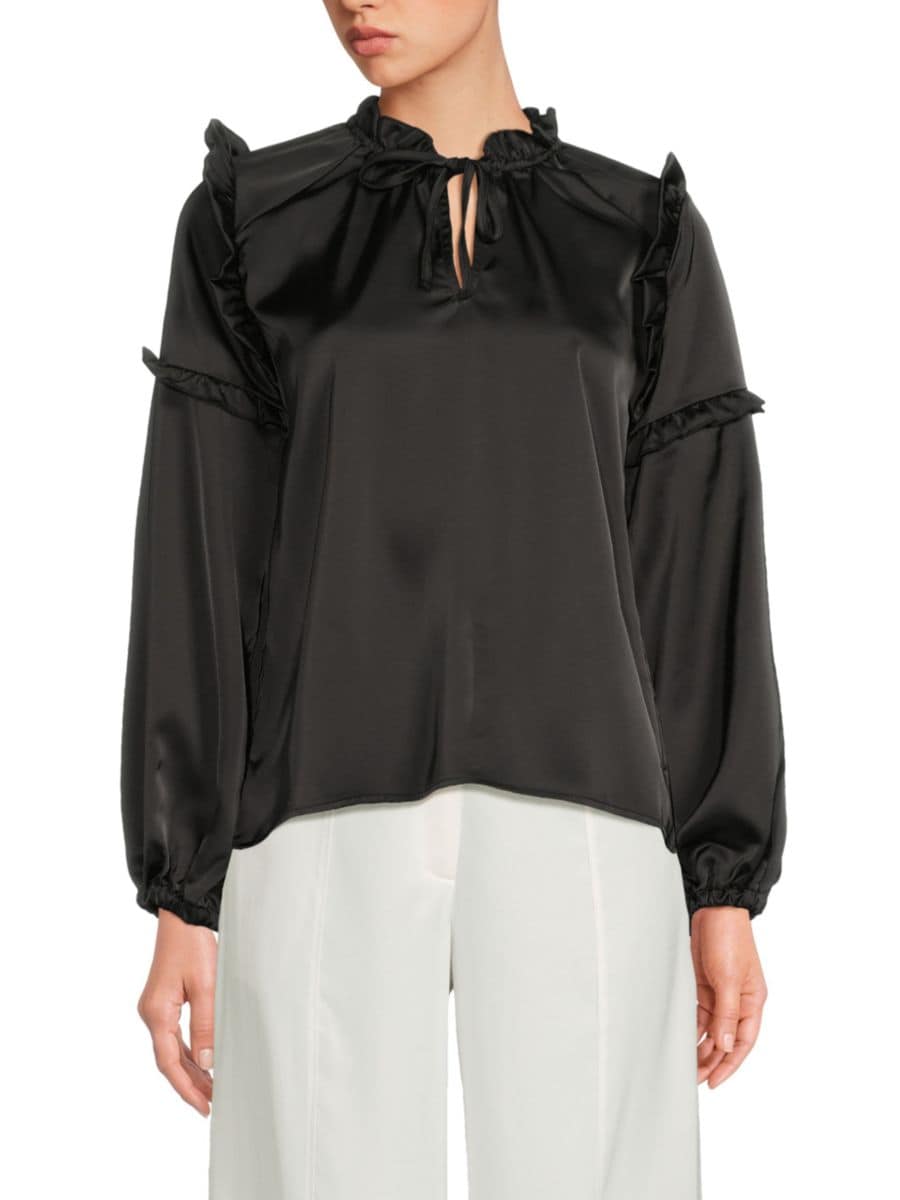 

Топ с оборками и вырезом-замочной скважиной Saks Fifth Avenue, черный