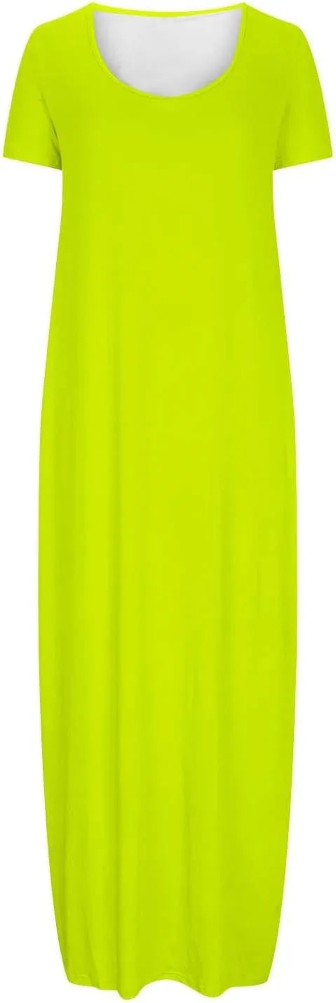Длинные женские платья макси, летние платья 2025 года с коротким рукавом и круглым вырезом, свободного кроя, повседневные, для пляжа и отдыха, струящиеся Generic, Green190 — фото 2