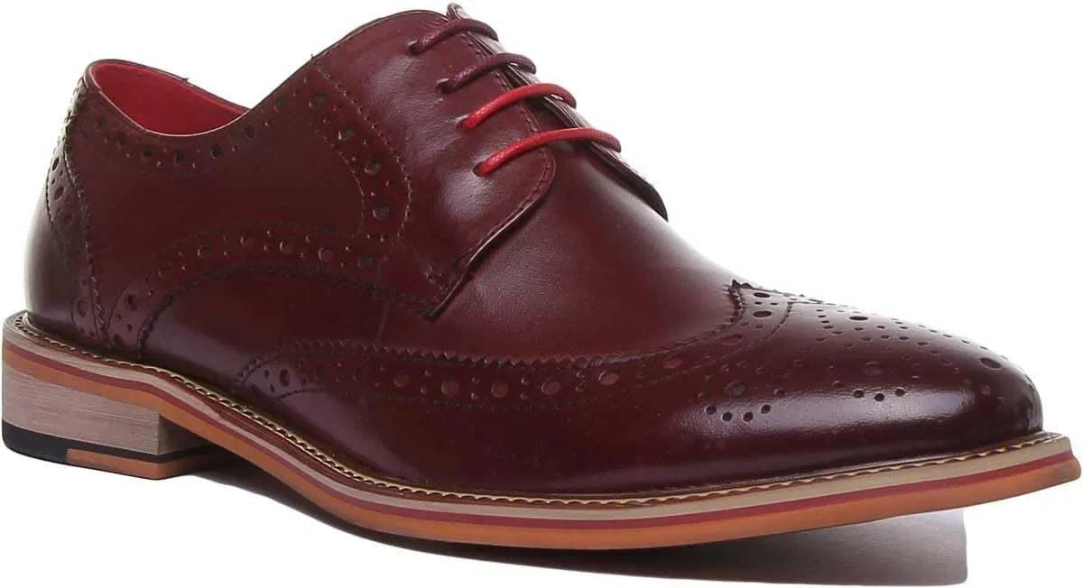 Мужские кожаные туфли-броги на шнуровке Dover JUSTINREESS ENGLAND, Wine Red