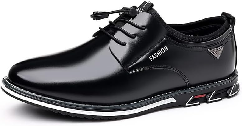 

Мужская повседневная кожаная бизнес-офисная лоферы Удобная мода Шнуровка Формальные плоские туфли Asifn, черный