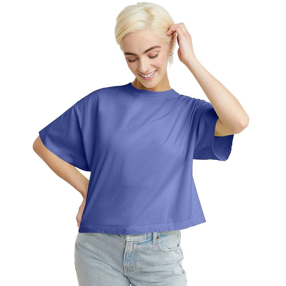 

Женская укороченная хлопковая футболка Hanes, окрашенная в готовом виде, цвет Deep Forte Blue