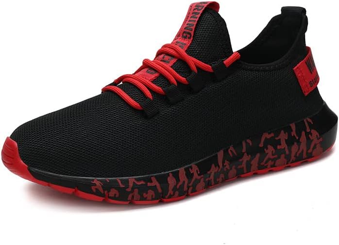 

Мужские стильные и удобные спортивные кроссовки на шнуровке для весны и лета, низкий каблук, верх из парусины, большие размеры, легкие, дышащие, подходят для бега Hoalox, черный/красный