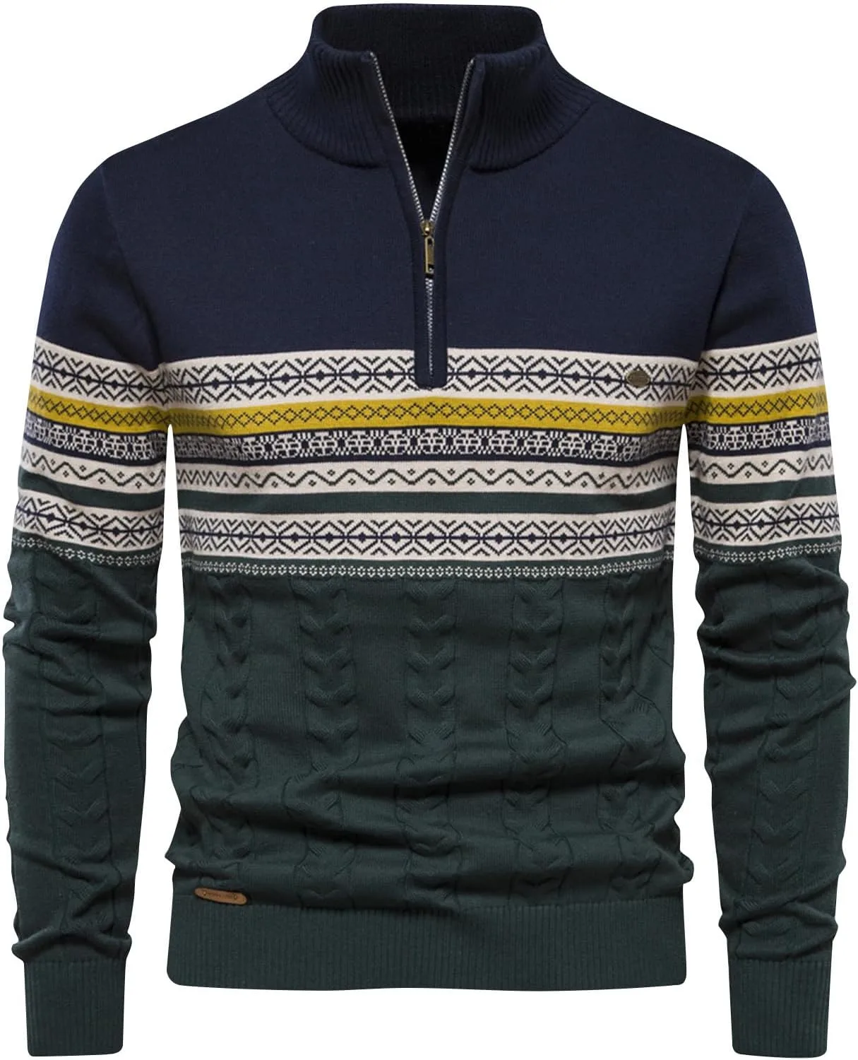 

Мужской свитер с четвертью молнии в полоску, Slim Fit, легкий и теплый