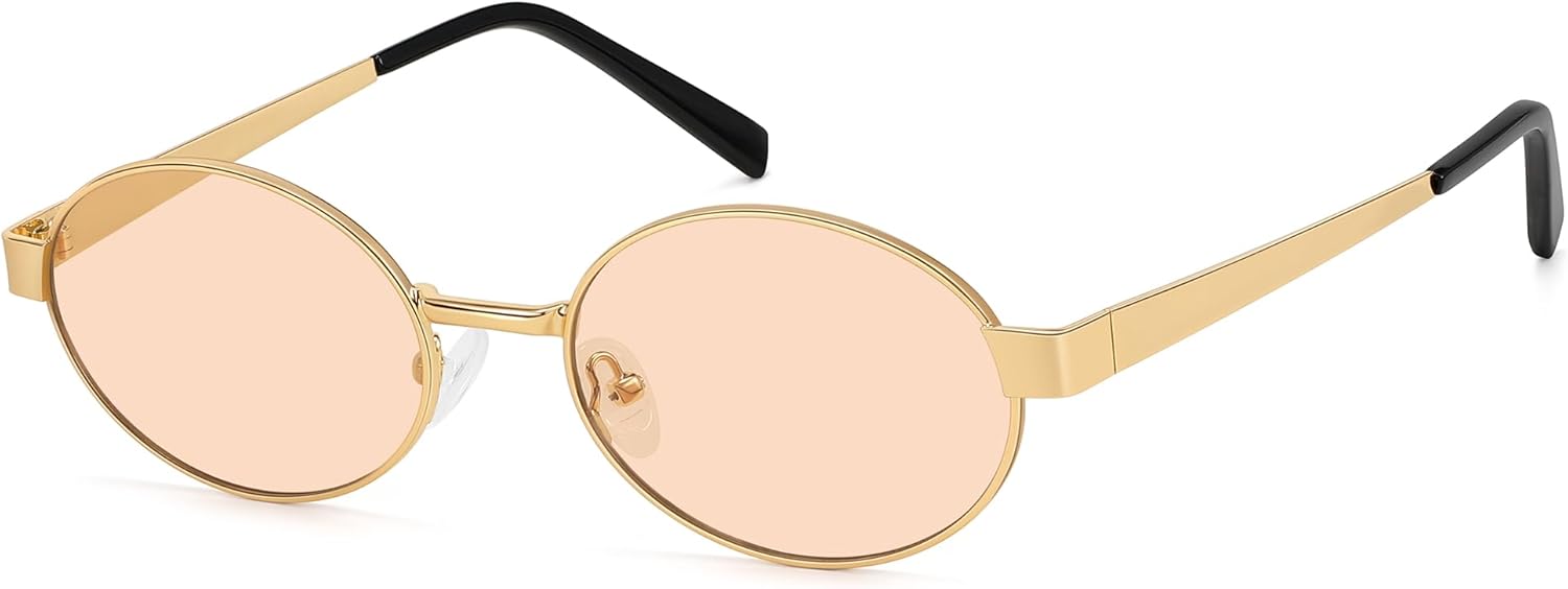 

Ретро-винтажные овальные солнцезащитные очки для женщин и мужчин | Модные очки в металлической оправе с защитой от УФ-излучения Fozono, Shiny Gold Frame/Champagne Lens