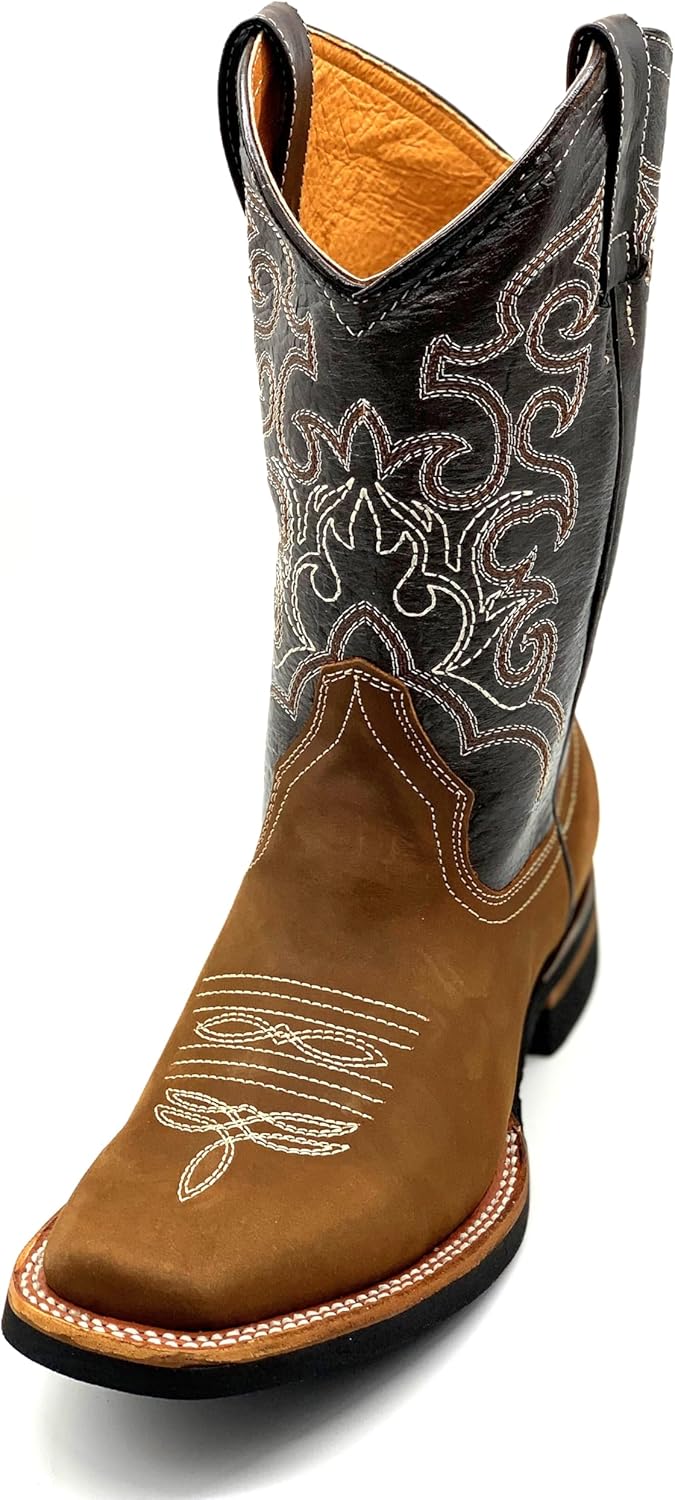 

Западные ковбойские кожаные сапоги с квадратным носком Generic, коричневый