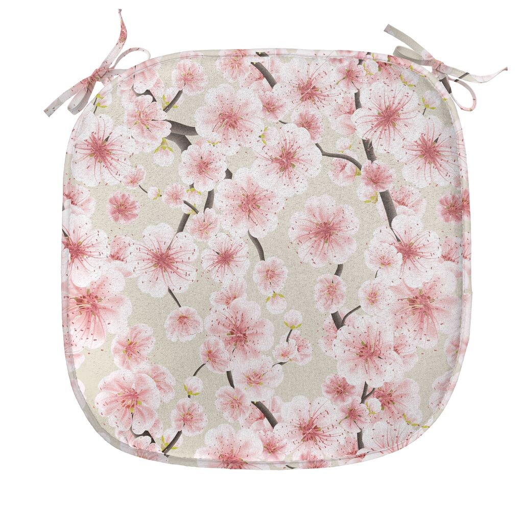 

ABAKUHAUS Cherry Blossom Подушка для обеденного стула Случайный цветочный узор Декоративная водонепроницаемая подушка с ремнями для кухонных сидений 40 см x 40 см Коралловый бледно-зеленый коричневый, белый