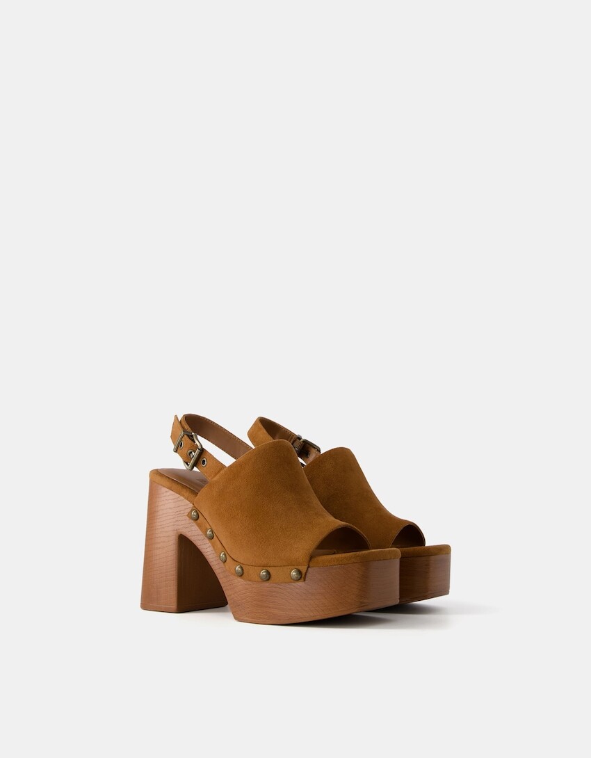 

Сабо на платформе с заклепками и высоким каблуком Bershka, оранжевый
