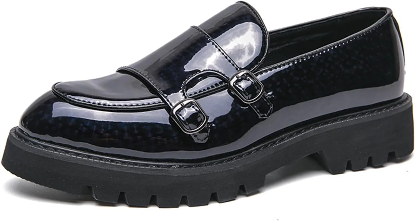 

Мужские лоферы на платформе с двойным ремешком и лакированной кожей, модные классические туфли с противоскользящей рифленой подошвой, деловые и повседневные комфортные лоферы Penny ETORYOOX