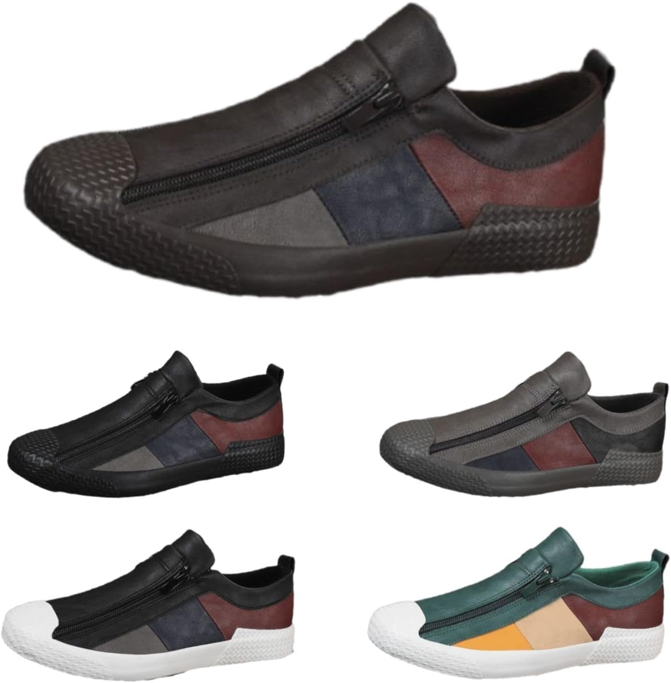 

Мужские кожаные слипоны с молнией Удобные и дышащие кожаные балетки для прогулок Модная универсальная повседневная обувь Devilangel, Coffee