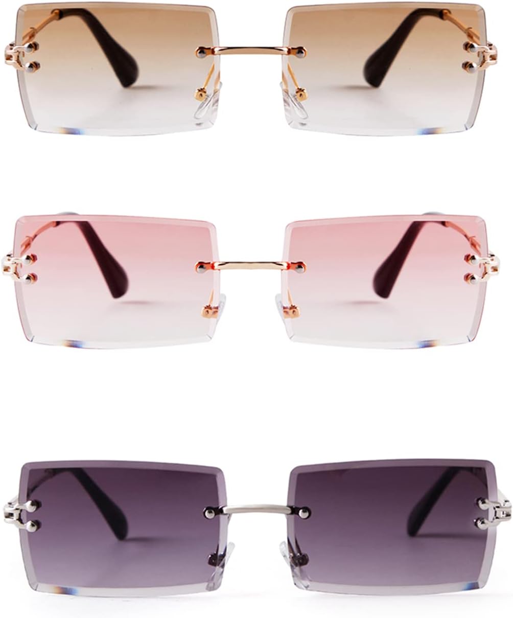 

Солнцезащитные очки VIA LEECA без оправы, прямоугольной формы, для женщин и мужчин, тонированные, без оправы, квадратной формы, винтажные, прозрачные, Yellow+pink+grey