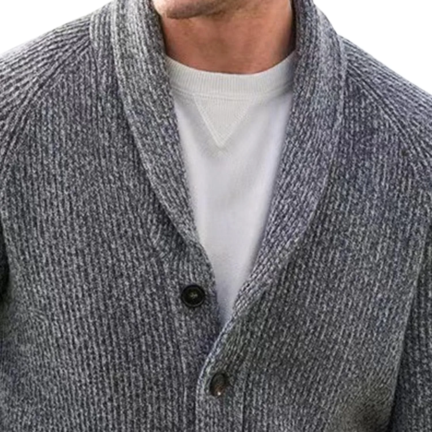 Мужской кардиган с шальным воротником, осенний, slim fit, с кабельной вязкой и карманами — фото 4