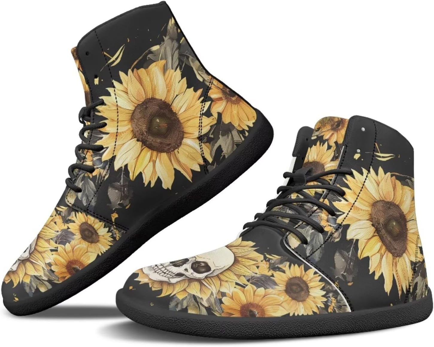 

Женские высокие кеды JoyLamoria с мраморным рисунком, спортивные туфли для ходьбы и тенниса, кожаные минималистичные обувь на шнуровке для улицы, Skull Sunflower