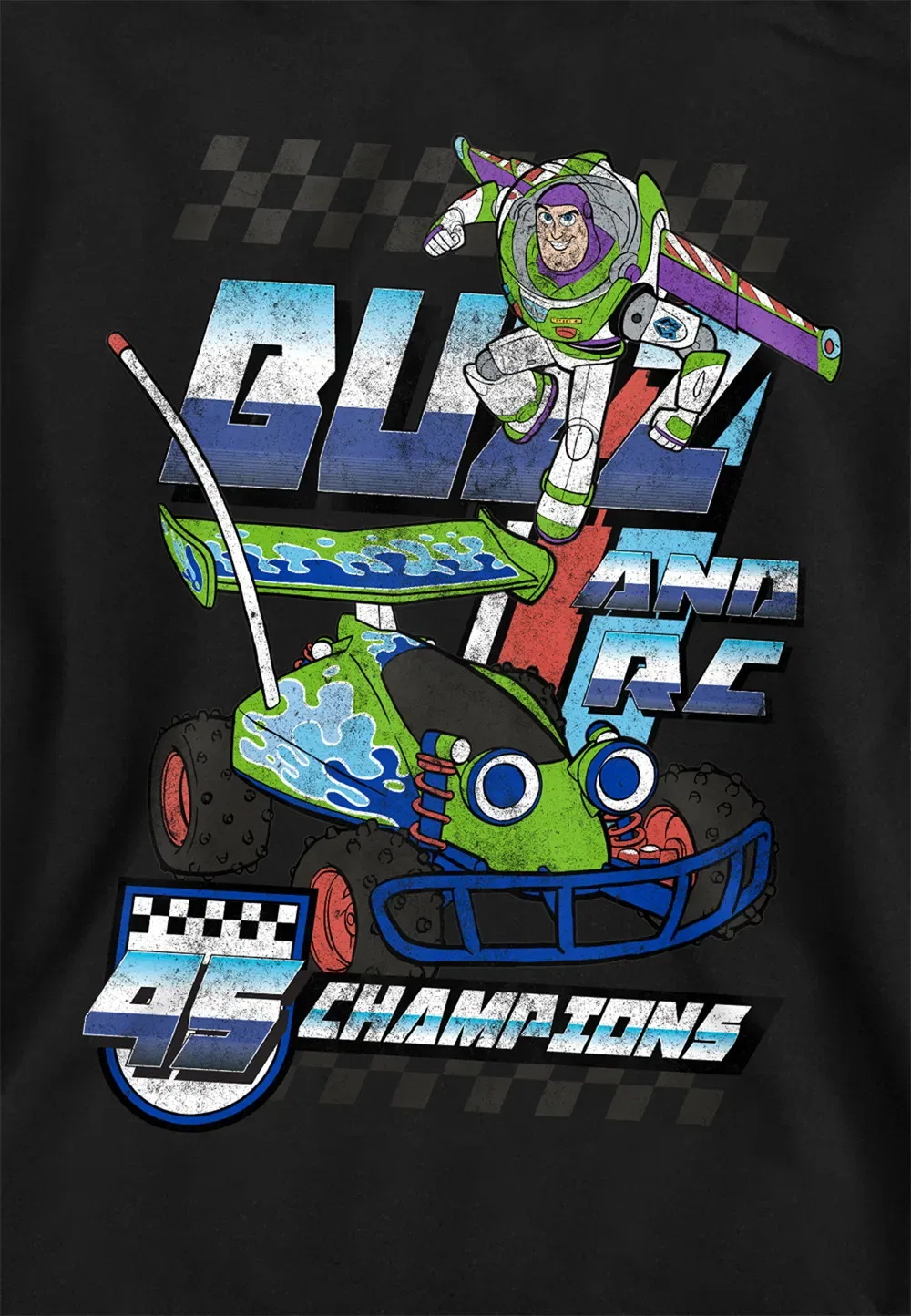 Детская худи с принтом Buzz and RC Racing Champions, Disney, черный — фото 2