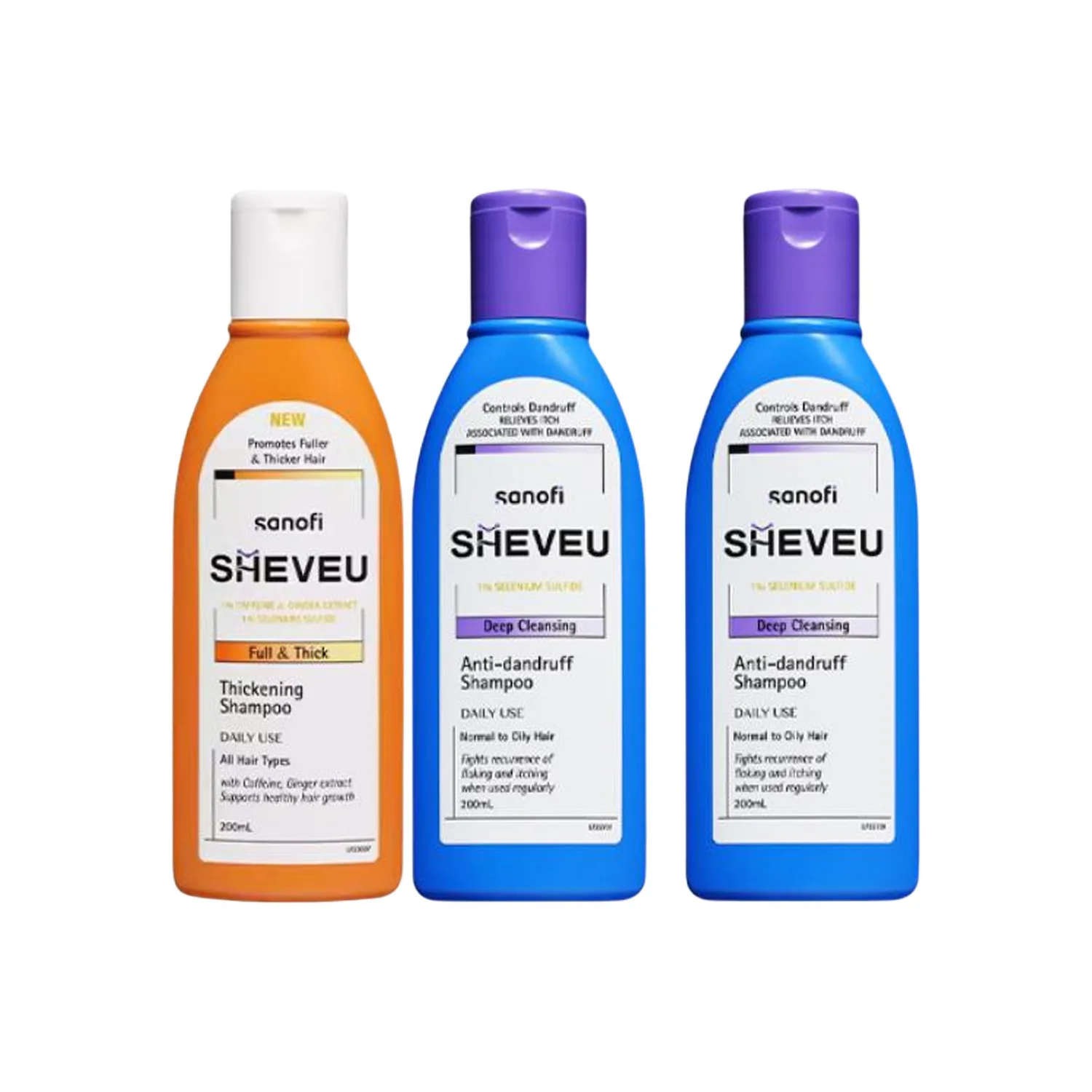 SHEVEU Шампунь для глубокого очищения с контролем жирности и успокаивающим эффектом 200 мл, Three-Piece Set: Oil Control Dandruff Treatment Purple Bottle 200ml*2+Volumizing Orange Bottle 200ml