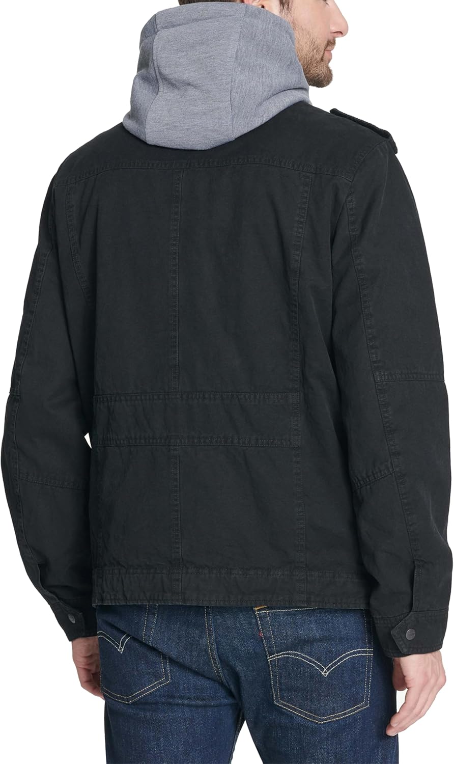 Мужская военная куртка Levi's из стираного хлопка с капюшоном (стандартные размеры, большие и высокие), Black/Sherpa Lined — фото 2