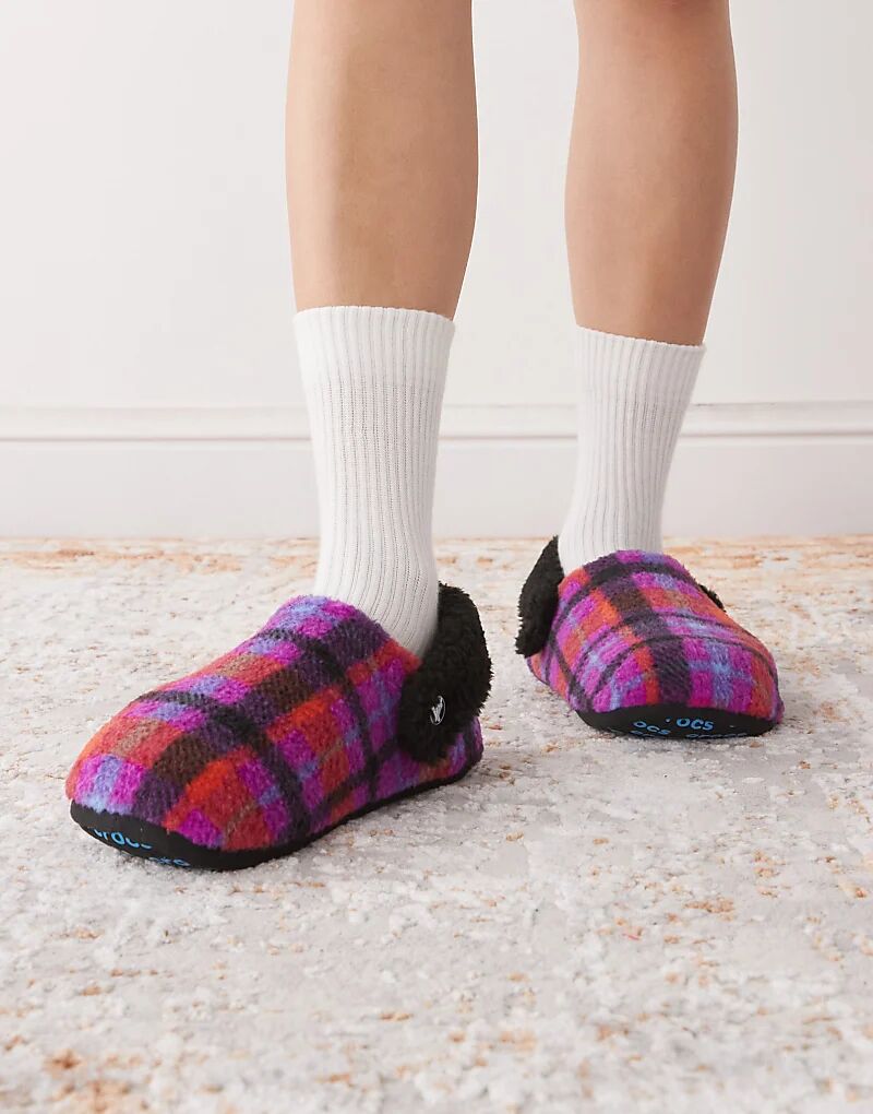 Флисовые тапочки Crocs Classic Cozzy в фиолетовую клетку