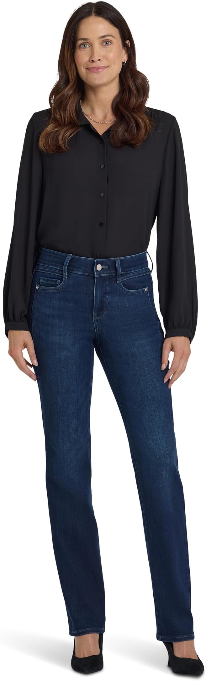 

Женские джинсы Marilyn Petite Straight со вставками в цвете Blacken Blue NYDJ, Blacken Blue