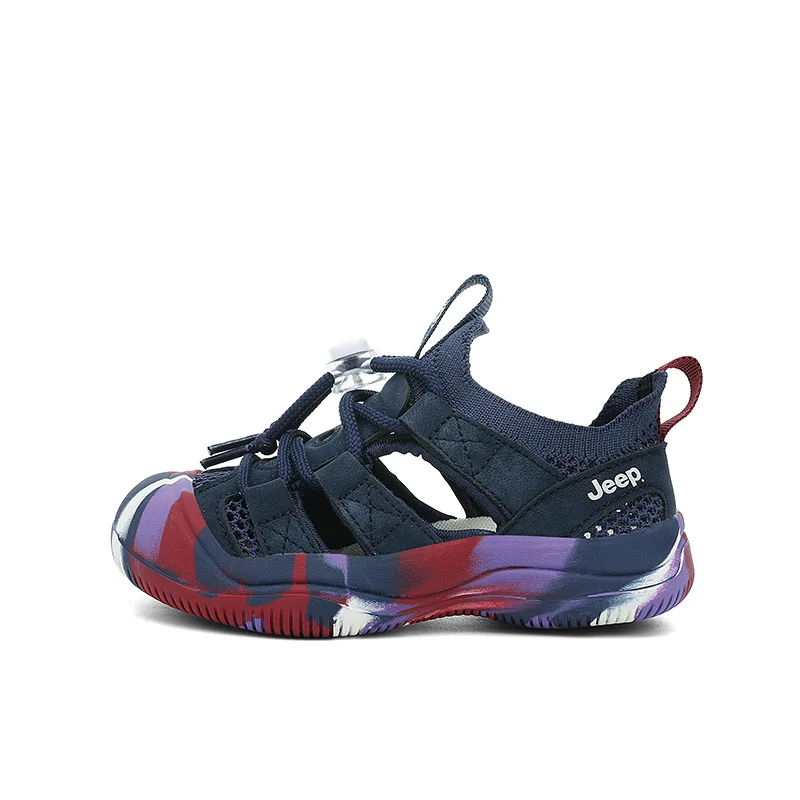 Детские сандалии на низком ходу из текстиля и искусственной кожи Jeep, Dark Blue Red[Upgraded Closed Toe Anti-Kick]