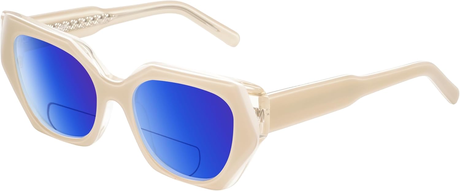 

Женские поляризованные бифокальные солнцезащитные очки Cryptodira для чтения, с защитой от УФ-излучения, для спорта и вождения. Тонированные Reptile, Beige White Clear Crystal/Polarized Blue Mirror