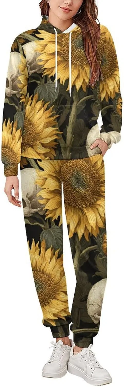 Женский спортивный костюм с принтом Sunflowers with Skulls, 2 предмета, Style — фото 2