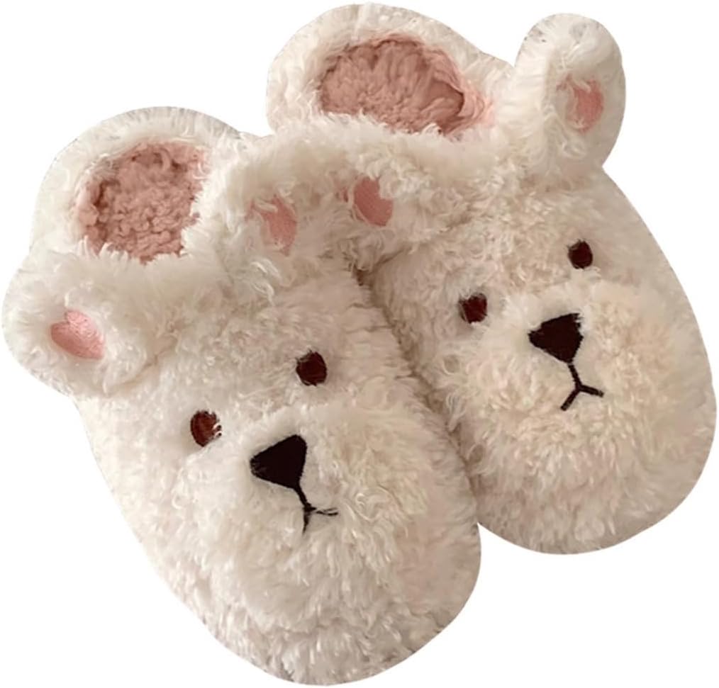 

Милые тапочки в виде медвежонка для женщин и мужчин, мягкие и теплые, мультяшные домашние тапочки для зимы, с нескользящей подошвой для дома и улицы Pzq, бежевый