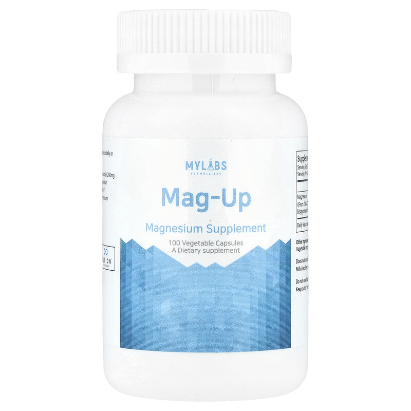 

Mylabs, Mag-Up, 200 мг, 100 растительных капсул (100 мг на капсулу)