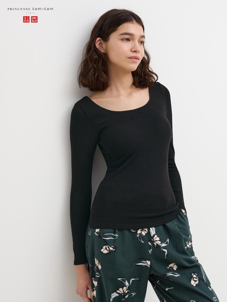 

Лонгслив в рубчик облегающего кроя Uniqlo, черный