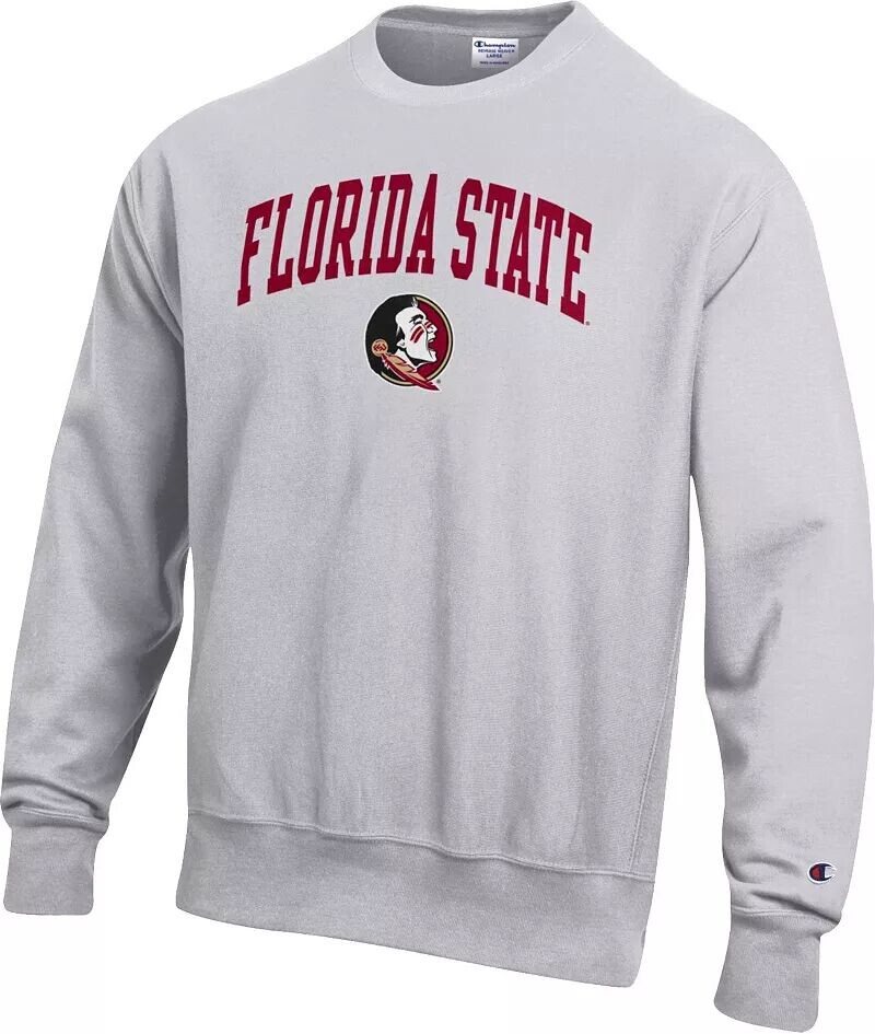 

Мужская серая толстовка с круглым вырезом с обратным плетением Champion Florida State Seminoles