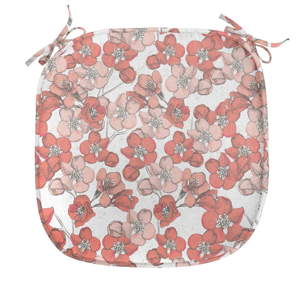 

ABAKUHAUS Cherry Blossom Подушка для обеденного стула Натуральная декоративная водонепроницаемая подушка с ремнями для кухонных сидений 40 см x 40 см Коралловый румянец Белый