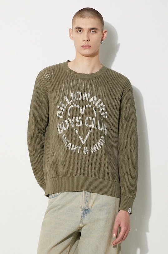 

Свитер хлопковый Heart & Mind с логотипом-трафаретом Billionaire Boys Club, зеленый