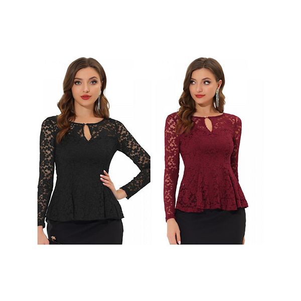 

2 упаковки женских кружевных топов с вырезом спереди и кокеткой Inspire Chic, Black Burgundy
