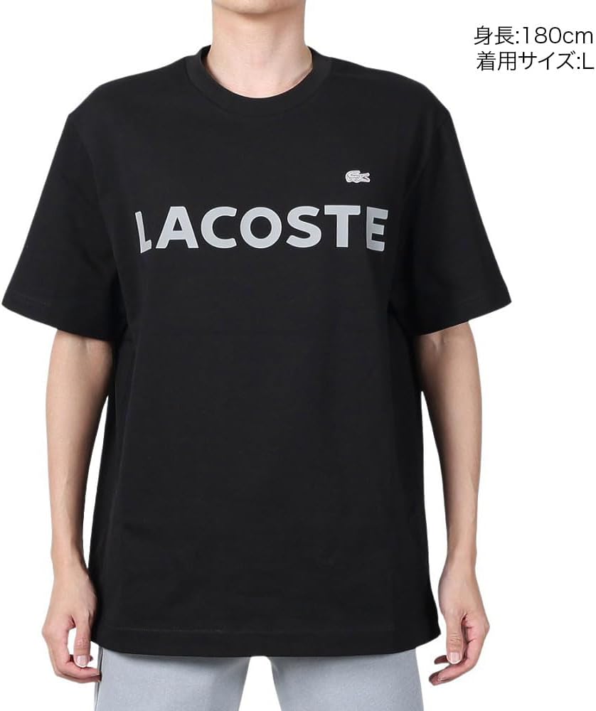 Официальная мужская футболка с коротким рукавом и резиновым принтом LACOSTE Heavyweight с логотипом бренда, черный — фото 2