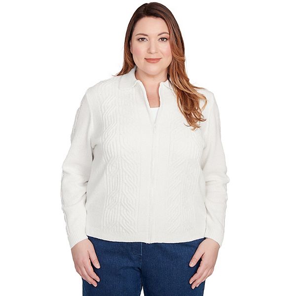 

Свитер с воротником из шенилла на молнии Plus size Alfred Dunner, Ivory