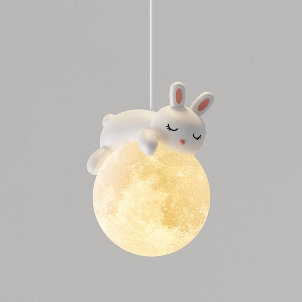 

Креативная люстра Nordic Moon для детской комнаты, трехцветная светодиодная лампа с затемнением, прикроватная люстра для спальни, подсветка шкафа для телевизора в гостиной (кролик) yozhiqu