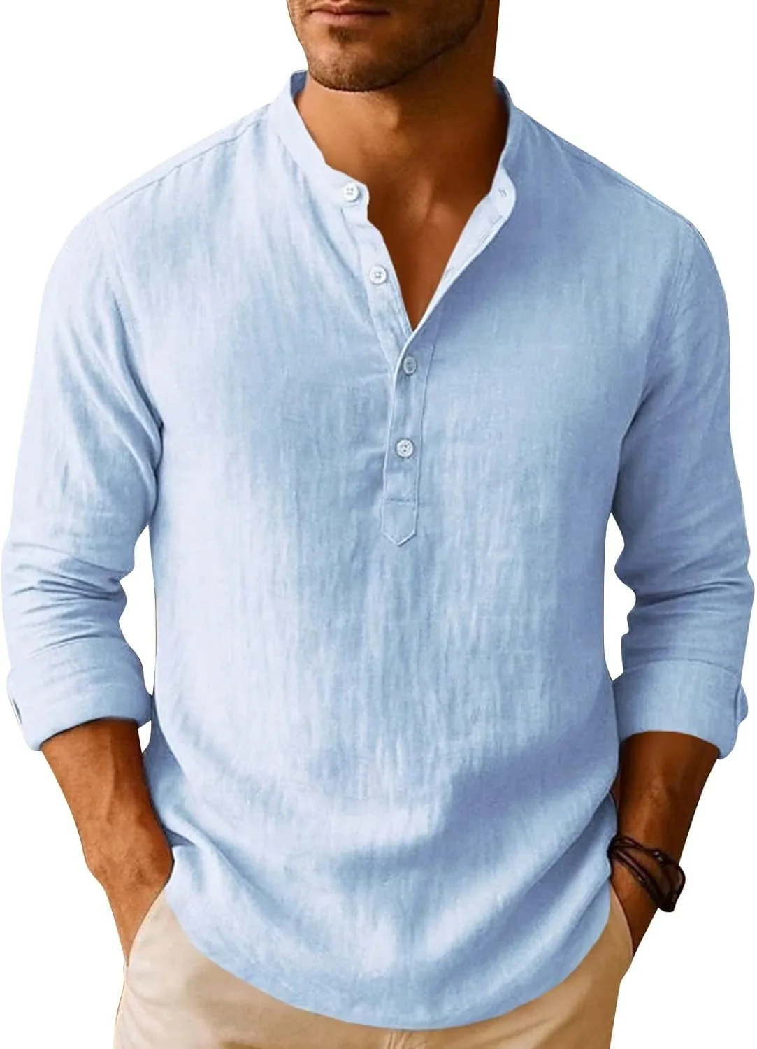 

Мужская классическая рубашка с пуговицами и длинными рукавами из льна lopmou